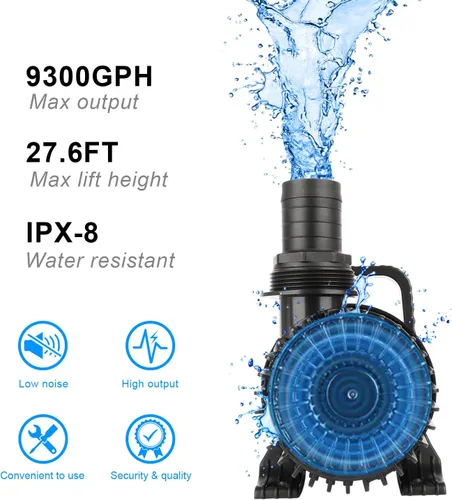 Miniatura 2 de OYO WATER Bomba de Agua al Aire Libre Grande de 9300 gph-620W, 9.99 m de Cable, para Cascadas de Estanques y Fuentes de Peces Kio, Bomba de Jardín