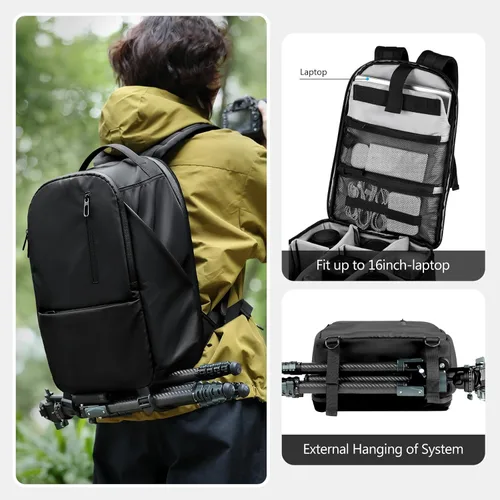 Miniatura 5 de TAAOKA Mochila para cámara DSLR/SLR/SLR/sin espejo para fotógrafo, bolsa impermeable para cámara con soporte para trípode y compartimento