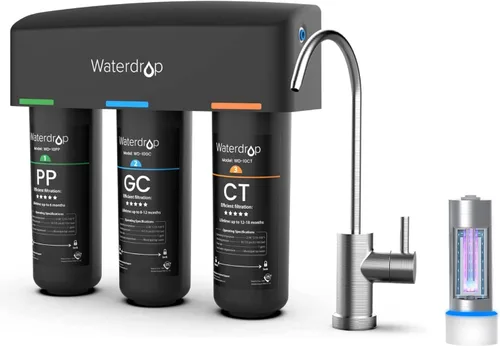 Waterdrop TSB - Filtro de agua para debajo del fregadero, 8 capas, reduce PFAS, PFOA/PFOS, fluoruro, cloro, mal sabor y olor, con grifo dedicado,