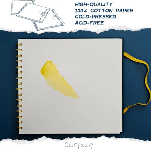 Miniatura 4 de CuppaClip Papel de acuarela de 9 x 8.5 pulgadas, 300 GSM, 140 libras, de algodón encuadernado en espiral, almohadilla de color de agua, prensa fría