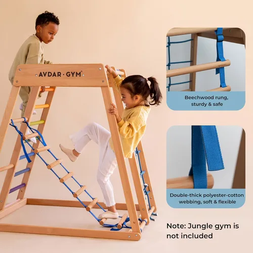 Miniatura 4 de AVDAR Escalera de cuerda para niños diseñada para gimnasios de selva de interior, escalera de cuerda de columpio de madera, accesorios para patio