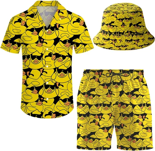 Miniatura 13 de Conjunto deportivo de 2 piezas para hombre, camisa hawaiana, pantalones cortos, camisa con botones y pantalones cortos con sombreros de pescador