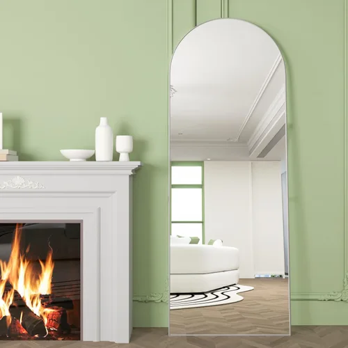 Miniatura 5 de Espejo de cuerpo entero de 56"x16", espejos arqueados de piso con soporte, espejo arqueado de cuerpo completo para pararse o inclinarse, color Blanco