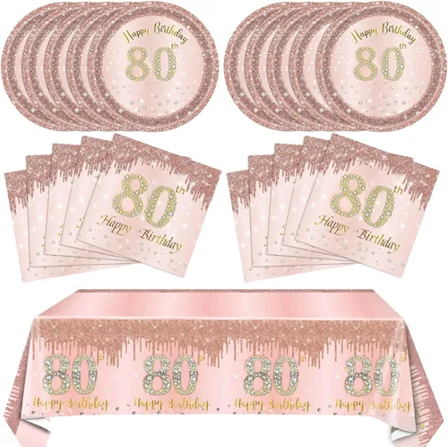 Miniatura 18 de 41 piezas de decoración de cumpleaños número 60 para mujeres, oro rosa, suministros de cumpleaños de sesenta años, platos, servilletas, mantel, 60