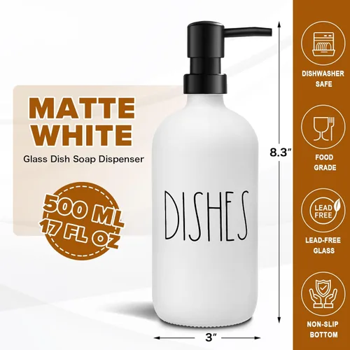 Miniatura 8 de VIMERPA Dispensador de Jabón para Platos, Dispensador de Jabón Negro Mate para Cocina, Dispensador de Jabón para Platos de Vidrio con Bomba