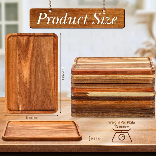 Miniatura 2 de Roshtia 12 Pcs Bandeja de Servir de Madera de Acacia Rectangular Bandeja de Servir de Madera Platos de Cena de Navidad Tabla de Queso y Charcutería