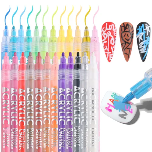 Set de 24 colores de lápiz de esmalte de uñas, pinceles de arte de uñas para pintar, esmalte gel de líneas negras y blancas, pincel de punta Juego