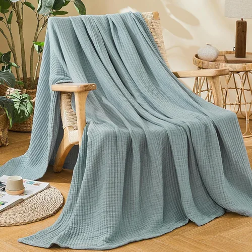 Miniatura 2 de EMME Manta Decorativa Grande de Muselina de Algodón para Sofá, Gasa Transpirable Suave y Ligera, Mantas de Cama para Adultos