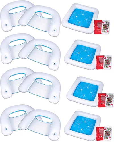 Miniatura 12 de ZONETECH Mesa de juego inflable y sillas con cartas de juego impermeables, mesa flotante para piscina para adultos, familia, fiesta, juego