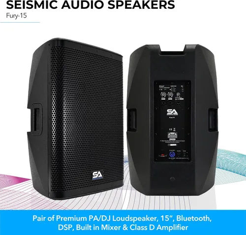 Miniatura 3 de Seismic Audio Altavoces Fury-15, par de altavoces PA/DJ premium, 15", Bluetooth, DSP, mezclador integrado y amplificador de clase D