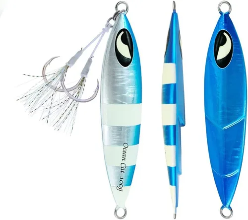 Miniatura 16 de OCEAN CAT Plomo de metal plano de caída lenta pesca señuelos hundimiento vertical cebo de jigging con gancho de mariposa para pesca en agua salada