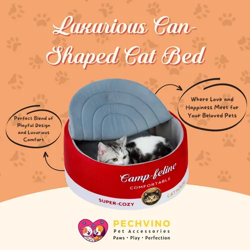 Miniatura 2 de PECHVINO Cama para gatos en forma de lata con funda de privacidad, cómodo cojín para gatos y perros pequeños