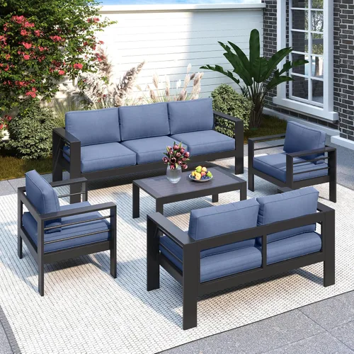 Miniatura 3 de Solaste Juego de muebles de patio de aluminio para todo tipo de clima, moderno juego de muebles de metal para exteriores con asientos profundos