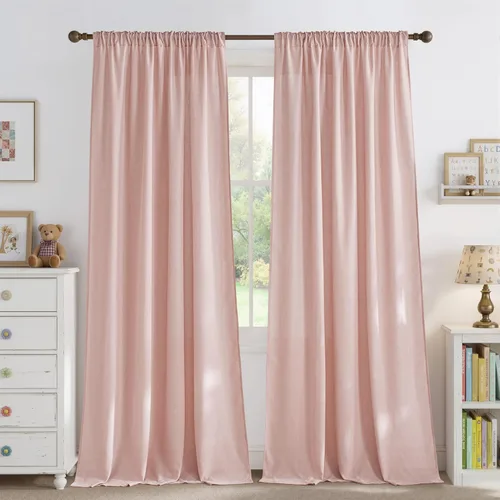 Miniatura 35 de NICETOWN - Cortinas gruesas de lino para sala de estar, juego de 2 paneles, con trabilla trasera/bolsillo para barra y cinta de pliegues, privacidad