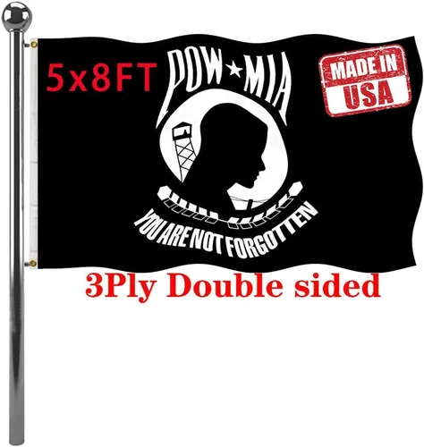 Miniatura 18 de Jayus Banderas militares Pow Mia de doble cara de 2 x 3 pulgadas para exteriores, nailon resistente 320D Pow You Are Not Forgotten Prisoner of War