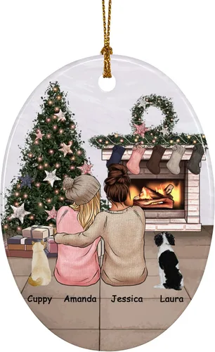 Miniatura 15 de Adorno de Navidad familiar personalizado 2022, nombre personalizado de raza, gato, perro, para pareja de Navidad, círculo redondo, adorno