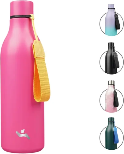 Miniatura 27 de Konokyo Botella de agua aislada con correa, botella de agua de acero inoxidable de 18 onzas de doble pared con aislamiento al vacío, frasco de Verde