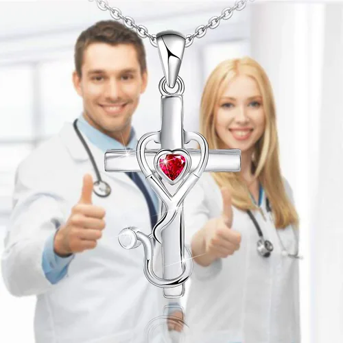 Miniatura 2 de Collar con colgante de estetoscopio con temática de medicina de plata de ley 925 para doctor o enfermera, regalo para graduación, estudiantes