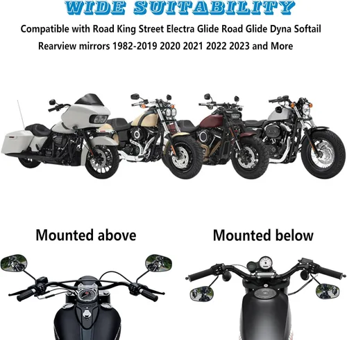 Miniatura 6 de Espejos de montaje en el manillar, espejos retrovisores laterales izquierdo y derecho de vástago largo para modelos Harley 1982-2024, para CVO Dyna