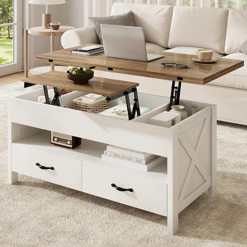 Miniatura 4 de Marsail Mesa de Centro Elevable de 40", Mesa de Centro 4 en 1 con Compartimento Oculto, 1 Estante Abierto y 2 Cajones, Mesa Central Multifuncional
