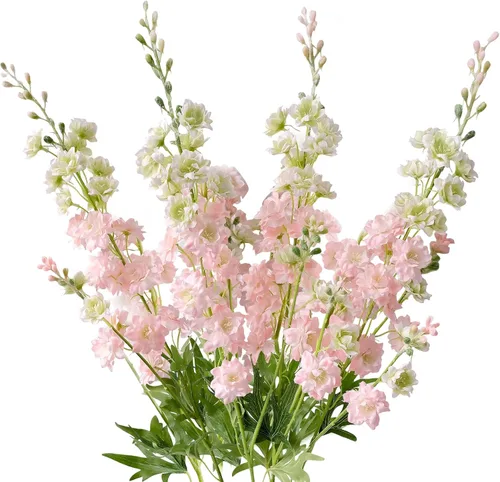 ZYTUYO 4PCS Flores Artificiales de Delphinium Rosa de 33.5" de Largo Tallo de Espuela de Caballero Falsa Planta Floral Flores Falsas Ramos de Seda