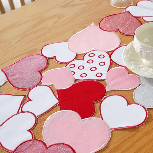 Miniatura 8 de Decoración del día de San Valentín, camino de mesa para el día de San Valentín, 70 pulgadas de largo, decoración de corazón bordado para el hogar