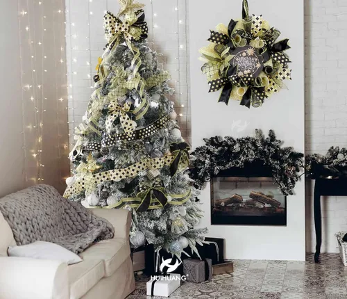 Miniatura 3 de HUIHUANG Cinta negra con alambre para árbol de Navidad, cintas de Navidad negras y doradas para decoración de árboles, lazos, coronas, guirnaldas