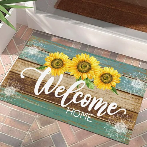 Felpudo de verano con diseño de girasoles para puerta delantera, vintage, rústico, para patio, antideslizante, decoración del hogar, interior y