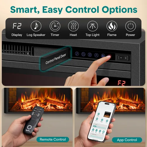 Miniatura 4 de SereneLife Inserto de chimenea eléctrica con calentador Control inteligente de aplicación Wi-Fi y control remoto Termostato ajustable de 700