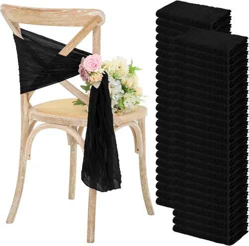 Miniatura 14 de YMHPRIDE 50 bandas para sillas de gasa de boda, diseño de lazos, para bodas, fiestas, banquetes, restaurantes, hoteles, fundas plegables para Beige
