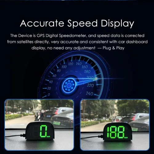 Miniatura 5 de Shkalacar Velocímetro Digital GPS para Coche, Pantalla HUD de Cabeza para Coche con Velocidad, Mph/Kmh, USB Plug and Play para Todos los Coches Verde
