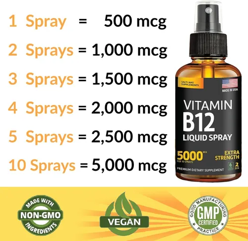 Miniatura 7 de Vitamina B12 Sublingual Spray 5000 mcg – Líquido vegano de metilcobalamina B12 aumenta la energía, el estado de ánimo y la salud cerebral – Sin