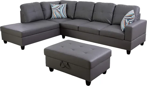 Miniatura 13 de Golden Coast Furniture - Juego de sofá seccional en forma de L, juego de sofá de sala de estar, sofá seccional de cuero con otomana