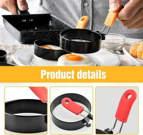Miniatura 5 de Anillos de huevo para freír, anillos de huevo de acero inoxidable para freír anillos de huevo con mango de silicona, anillos redondos de 3.5 Naranja
