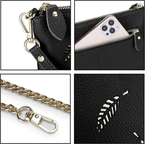 Miniatura 4 de YALUXE Clutch Wristlet - Cartera de piel auténtica con bloqueo RFID y cadena de hombro
