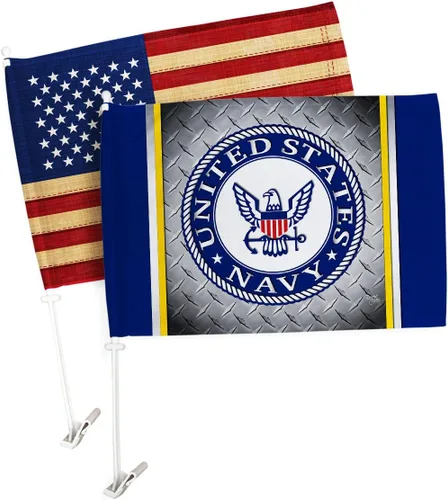 Bandera de coche azul marino marinero de Estados Unidos, vintage, paquete de banderas americanas para decoración de automóviles para ventana con