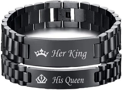 Miniatura 15 de VNOX - Pulsera de metal personalizada para parejas, joyería de metal y acero inoxidable, regalo para aniversario, 8.3 pulgadas