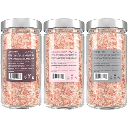 Miniatura 2 de OLIVIA CARE Paquete de 3 sales de baño combinadas por Apricot Fig, French Rose & Jasmine Gardenia – Alivia y relaja los músculos. Exfolia