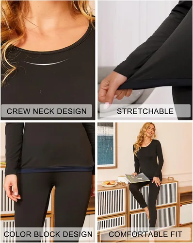 Miniatura 3 de Ekouaer Conjunto de ropa interior térmica para mujer, ropa interior larga, capa base, ligero, conjunto de 2 piezas