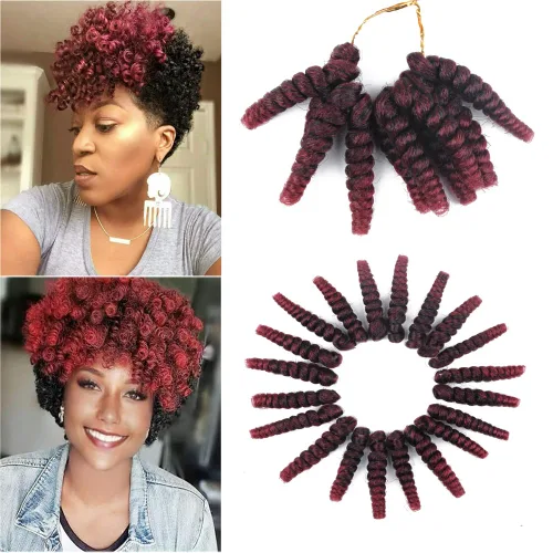 Miniatura 22 de Saniay - 3 paquetes de trenzas de ganchillo cortas trenzadas de ganchillo con espiral, rizos con espiral jamaicana, 20 mechones por paquete