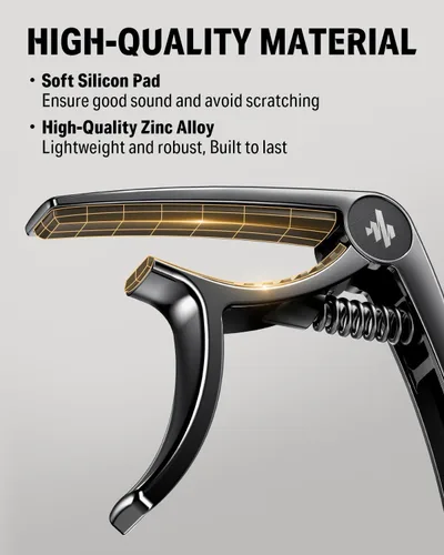 Miniatura 5 de Donner Cejilla para guitarra eléctrica y acústica DC-2, Ukelele Capo Negro con 4 púas