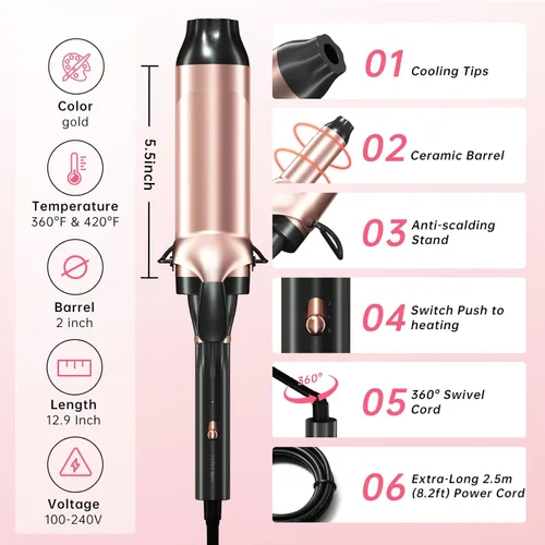 Miniatura 6 de Hahahope Rizador profesional de 2 pulgadas Negro