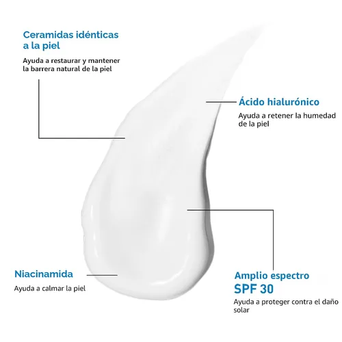 Miniatura 4 de CeraVe AM Loción hidratante facial con SPF 30, hidratante facial sin aceite con SPF, formulado con ácido hialurónico, niacinamida y ceramidas,