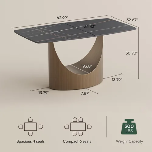 Miniatura 2 de POVISON Mesa de Comedor Moderna Hobart de 63" para 4, Mesa de Comedor Rectangular de Servicio Pesado Negro Mate, Superficie de Mesa de Comedor