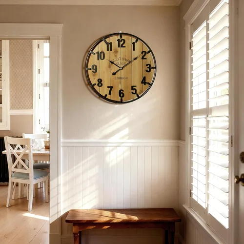 Miniatura 4 de Vantic Farmhouse - Reloj de pared decorativo extra grande de 24 pulgadas con círculo de metal, reloj de pared de madera de gran tamaño con número