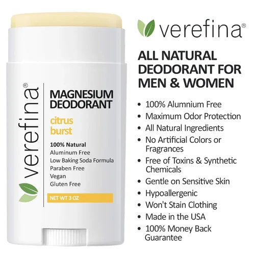 Miniatura 2 de Verefina Desodorante sin aluminio para hombres y mujeres, totalmente natural, hipoalergénico, sin parabenos, no tóxico, libre de crueldad, vegano