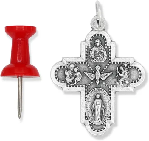 Miniatura 5 de Paquete de 10 medallas de cruz de cinco vías ovaladas de plata oxidadas de 1 18 pulgadas para collar medallas para joyería católica fabricado