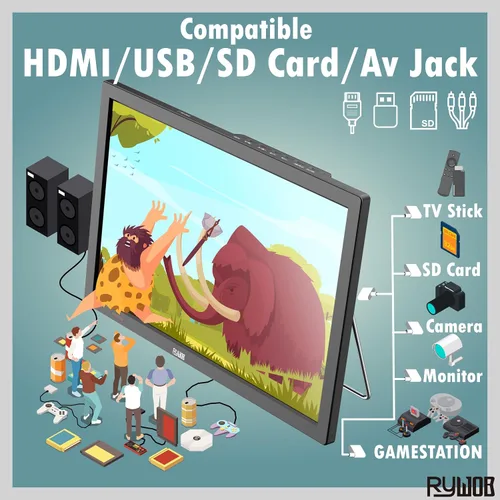 Miniatura 4 de TV digital portátil de 15.6 pulgadas, batería recargable de 4000 mAh para cortes de energía, tarjeta ATSC/HDMI/SD/entrada USB/AV, cargador de coche