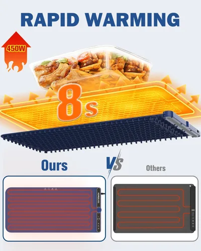 Miniatura 3 de Esterilla de Calentamiento de Alimentos Extra Grande, Bandeja Calentadora Eléctrica de Calentamiento Rápido con 9 Ajustes de Temperatura y Azul