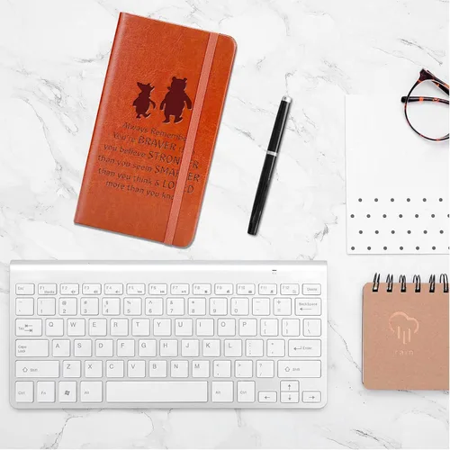Miniatura 6 de JOHSBYD Pooh Bear - Cuaderno de cuero con texto en inglés "Always Remember You're Braver Than You Believe", regalo de amistad para mujeres y A6.